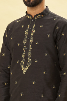 Black embroidered art silk kurta-pajama