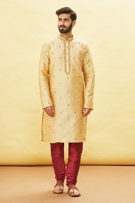 Fawn embroidered art silk kurta-pajama 4