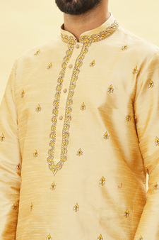 Fawn embroidered art silk kurta-pajama