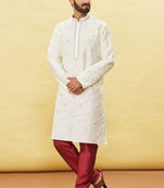 White embroidered art silk kurta-pajama