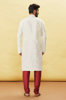 White embroidered art silk kurta-pajama