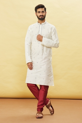White embroidered art silk kurta-pajama 4