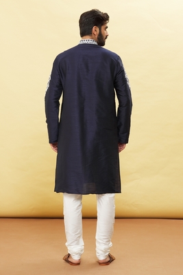 Blue embroidered art silk kurta-pajama 2