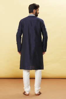Blue embroidered art silk kurta-pajama