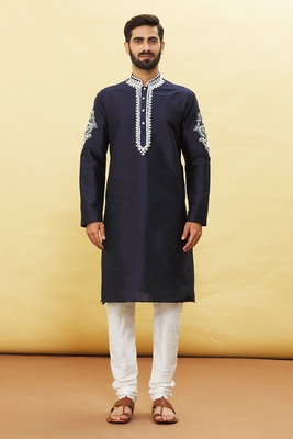 Blue embroidered art silk kurta-pajama 3