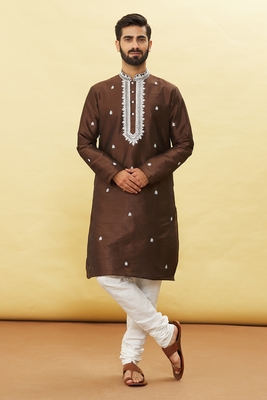 Brown embroidered art silk kurta-pajama 1