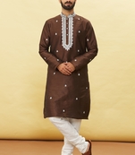 Brown embroidered art silk kurta-pajama