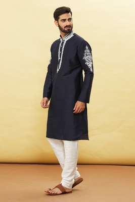 Blue embroidered art silk kurta-pajama 4