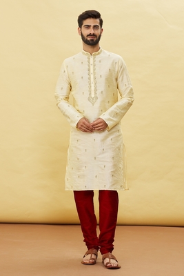 Fawn embroidered art silk kurta-pajama 1