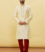 Fawn embroidered art silk kurta-pajama