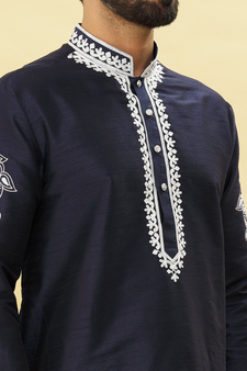 Blue embroidered art silk kurta-pajama