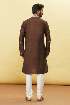 Brown embroidered art silk kurta-pajama
