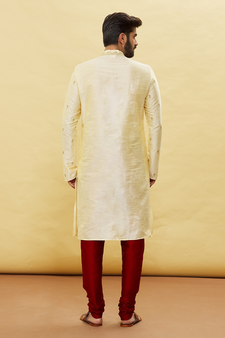 Fawn embroidered art silk kurta-pajama
