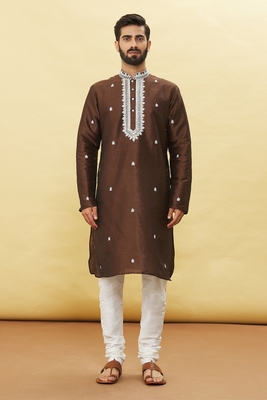 Brown embroidered art silk kurta-pajama 4