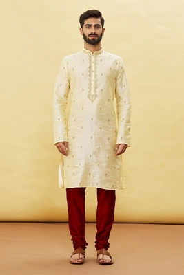 Fawn embroidered art silk kurta-pajama 3