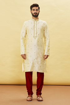 Fawn embroidered art silk kurta-pajama