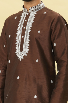 Brown embroidered art silk kurta-pajama