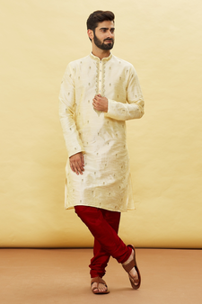 Fawn embroidered art silk kurta-pajama