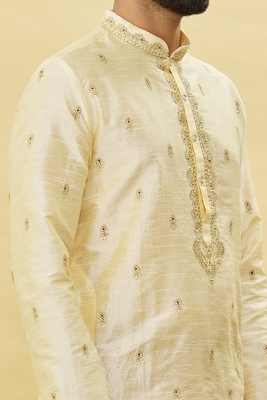 Fawn embroidered art silk kurta-pajama 5