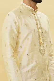Fawn embroidered art silk kurta-pajama