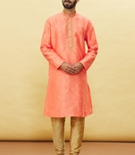 orange embroidered art silk kurta-pajama