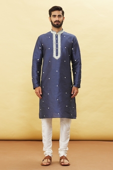Blue embroidered art silk kurta-pajama