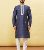 Blue embroidered art silk kurta-pajama
