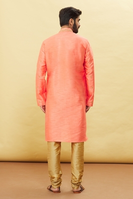 orange embroidered art silk kurta-pajama 2