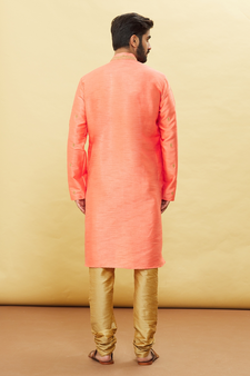 orange embroidered art silk kurta-pajama