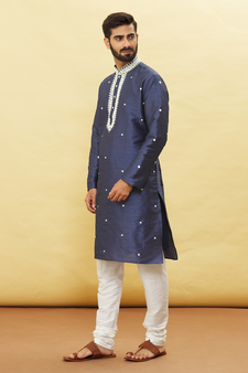 Blue embroidered art silk kurta-pajama