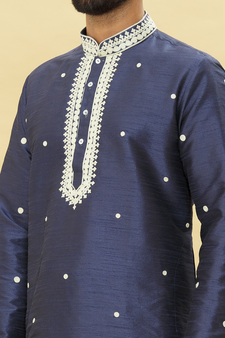 Blue embroidered art silk kurta-pajama