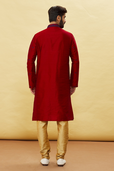 Maroon embroidered art silk kurta-pajama