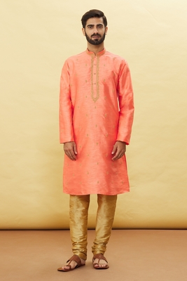 orange embroidered art silk kurta-pajama 4