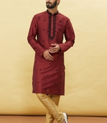Maroon embroidered art silk kurta-pajama