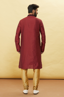 Maroon embroidered art silk kurta-pajama