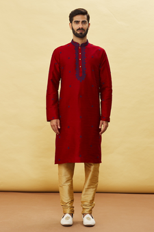 Maroon embroidered art silk kurta-pajama