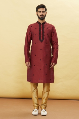 Maroon embroidered art silk kurta-pajama 3