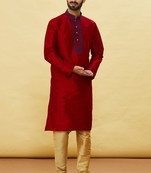 Maroon embroidered art silk kurta-pajama