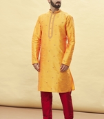 Orange embroidered art silk kurta-pajama