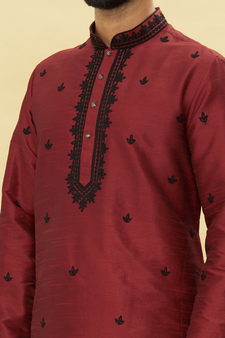 Maroon embroidered art silk kurta-pajama