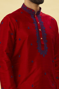 Maroon embroidered art silk kurta-pajama