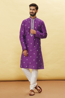 Purple embroidered art silk kurta-pajama
