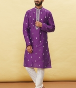 Purple embroidered art silk kurta-pajama