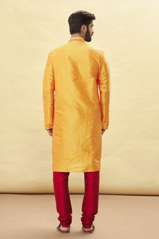 Orange embroidered art silk kurta-pajama