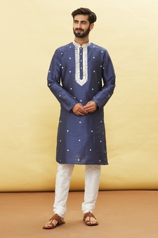 Blue embroidered art silk kurta-pajama