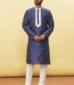 Blue embroidered art silk kurta-pajama