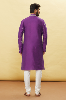 Purple embroidered art silk kurta-pajama