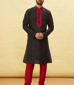 Black embroidered art silk kurta-pajama
