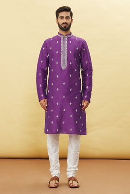 Purple embroidered art silk kurta-pajama 3