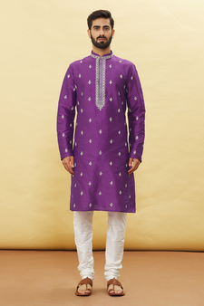 Purple embroidered art silk kurta-pajama